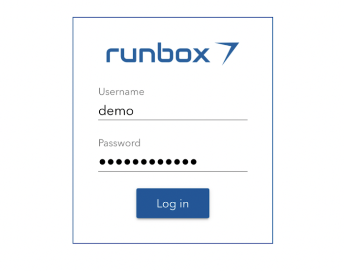 Runbox mobile app login screen
