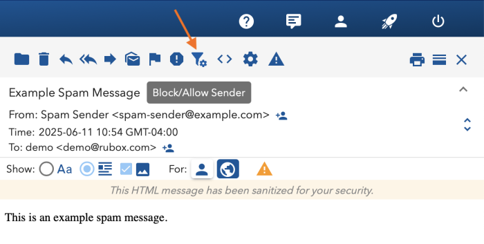 Runbox 7 block allow sender for spam