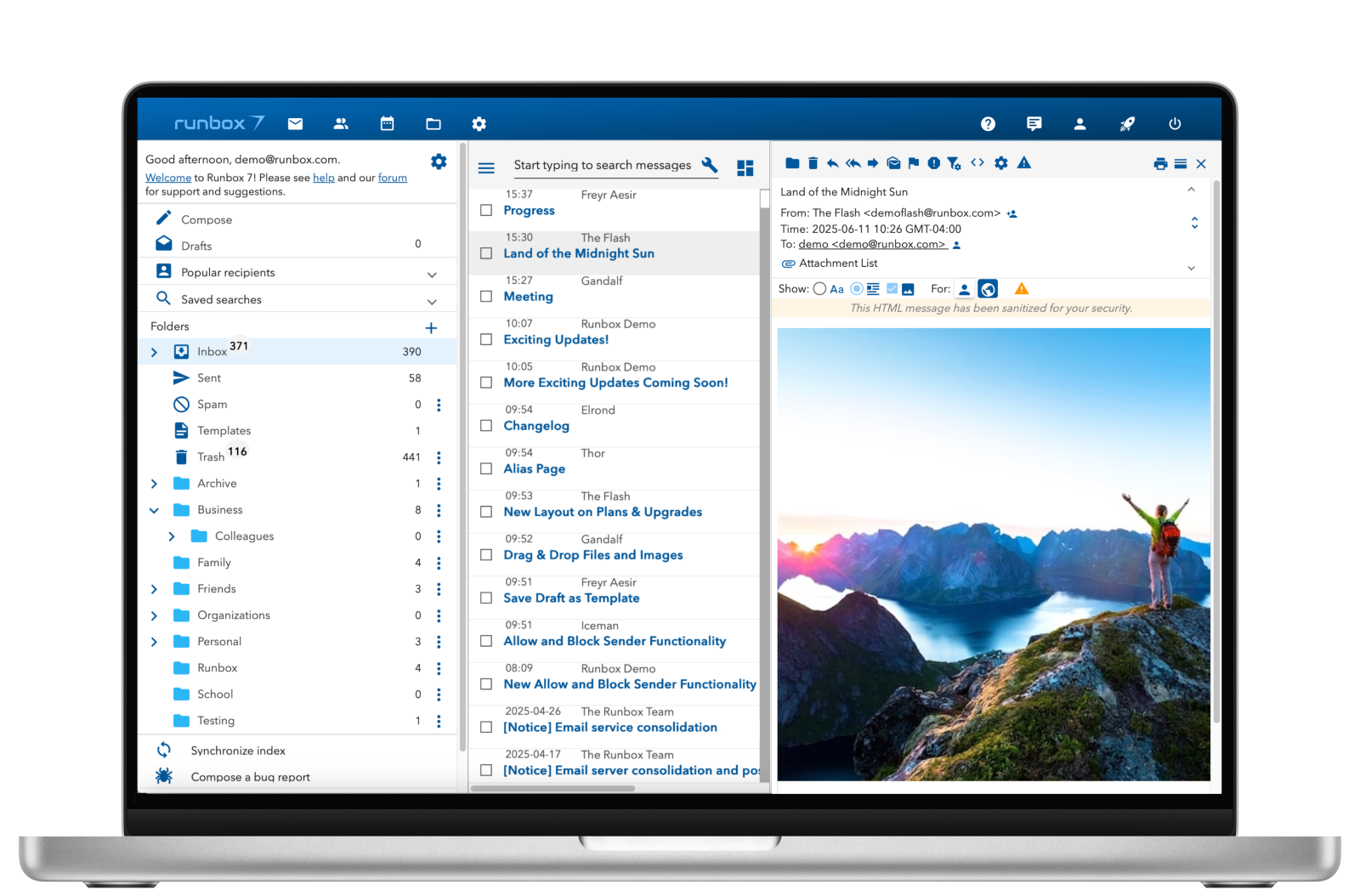 Runbox 7 Inbox Land of the Midnight Sun