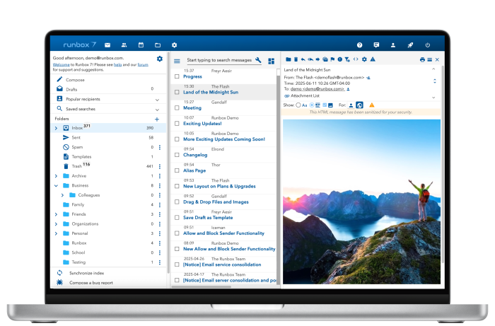 Runbox 7 Inbox Land of the Midnight Sun