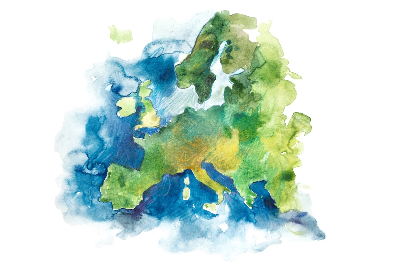 Abstract watercolor map of Europe