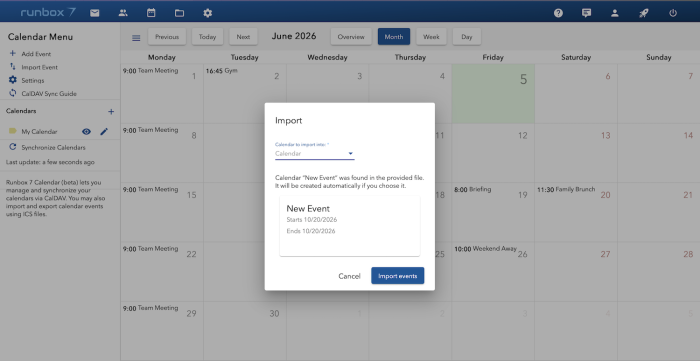 Calendar Event Import