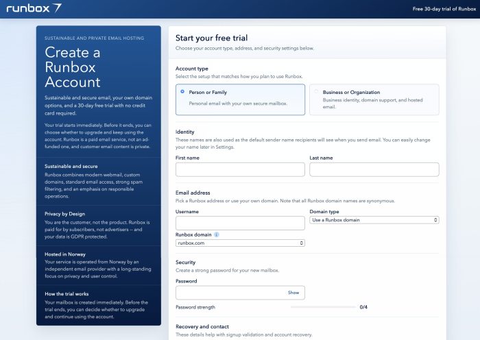 Signup page